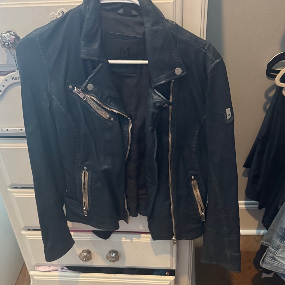 Black Leather Jacket with Silver Zippers